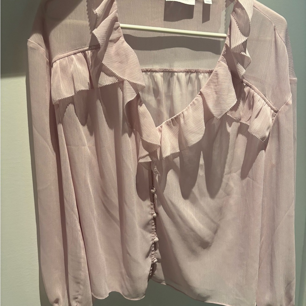 Aritzia Pink Ruffled Bib Collar Blouse